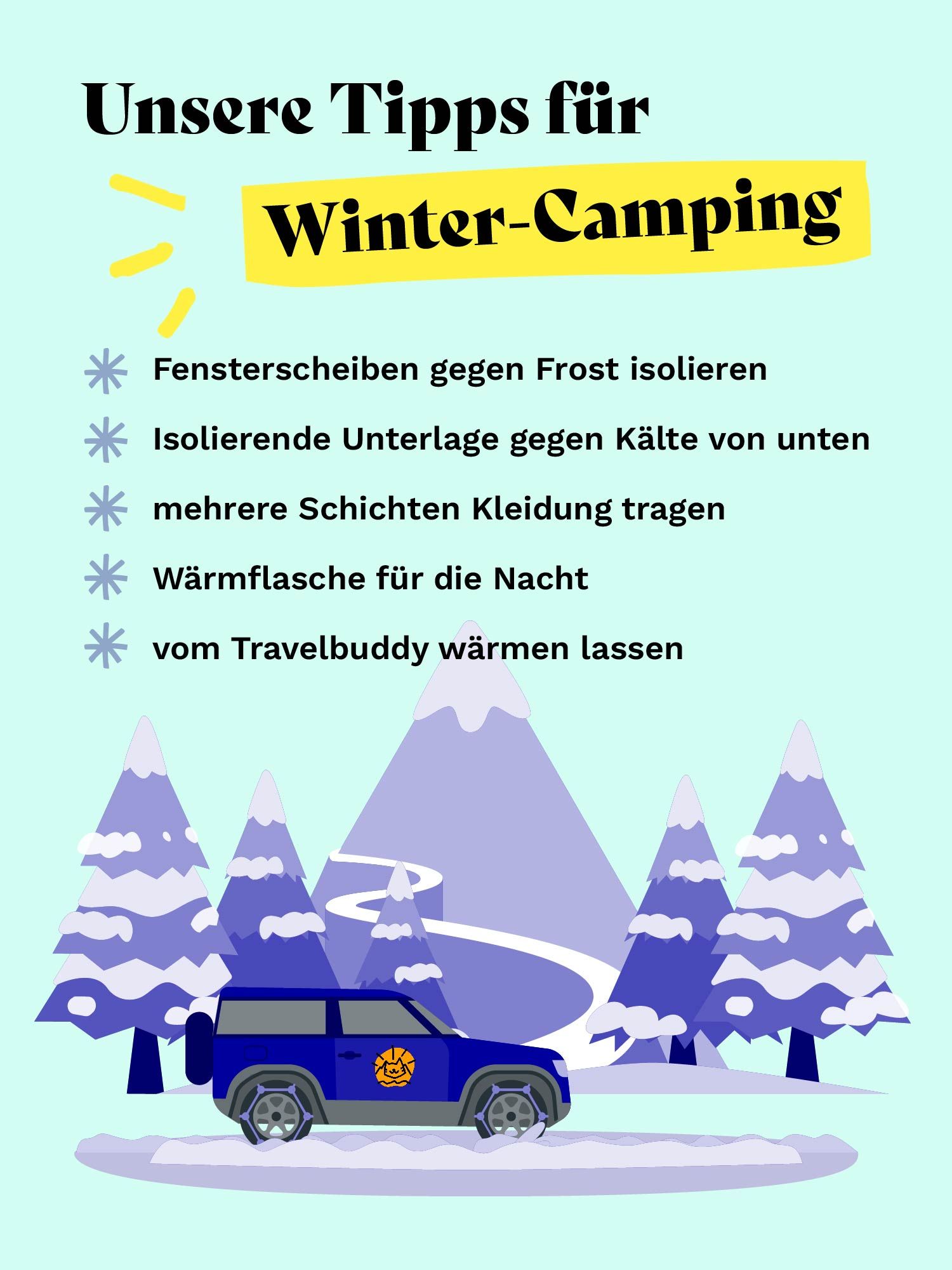 Tipps fürs Wintercamping im Auto.