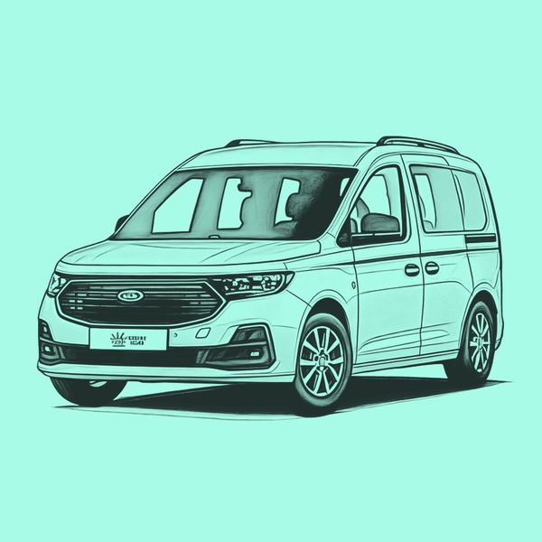 Fahrzeugskizze von einem Ford Tourneo Connect.
